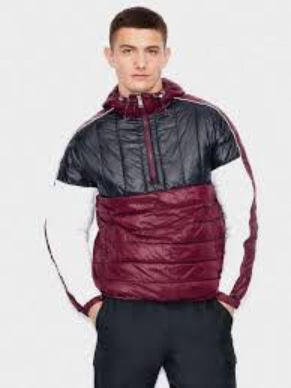 Armani Exchange Men’s Colorblock Half-Zip Hooded Puffer Jacket NWOT - Size L